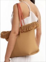 Wholesale Women Fashion Casual Solid Color Large Capacity Tassel Woven Tote Bag - Image 5