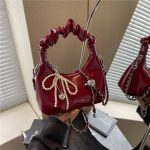 Wholesale Women Fashion Solid Color Soft Leather Portable Chain Shoulder Bag