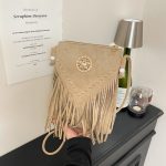 Women Fashion Retro Solid Color Rivet Tassel Shoulder Bag