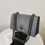 Wholesale Women Fashion Casual Solid Color Snake-Pattern Chain Small Square Shoulder Bag