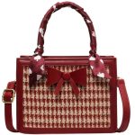 Women Fashion Casual Red Houndstooth Bowknot Handbag - Image 3