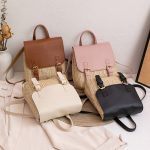 Wholesale Women Fashion Casual Contrast Color Woven Straw Backpack