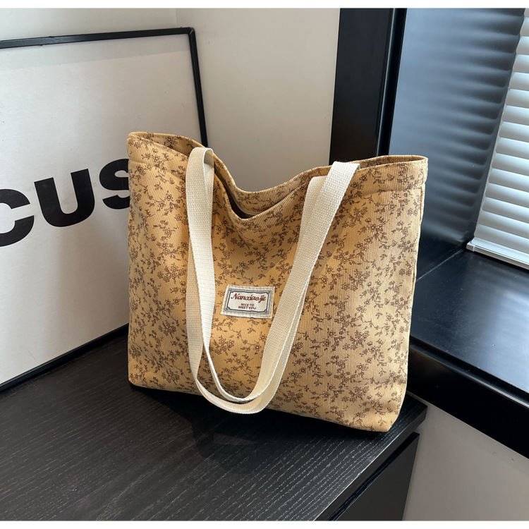 product_0-48 Women Fashion Casual Corduroy Floral Printed Large-Capacity Tote Bag - Image 1