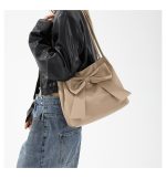 Women Fashion Simple Solid Color Large Capacity Bowknot Tote Bag - Image 3