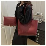 Wholesale Women Fashion Simple Solid Color Large Capacity Tote Bag Two-Piece Bag Set - Image 2