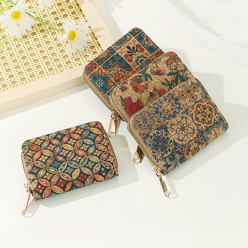 product_0-70 Women Fashion Retro Cork Printed Short Zipper Wallet - Image 1