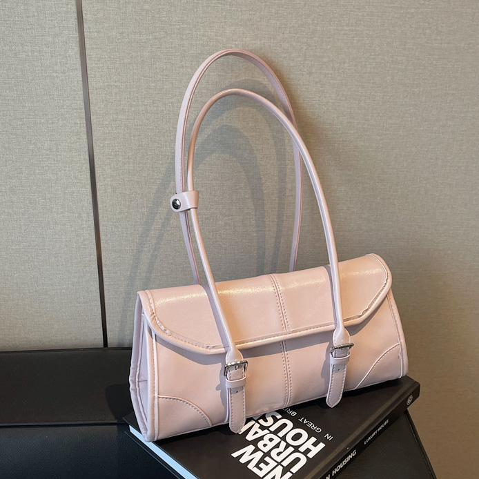 product_1-18 Wholesale Women Fashion Casual Solid Color Wax Leather Baguette Shoulder Bag - Image 1