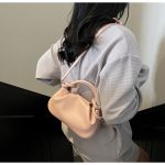 Women Fashion Simple Solid Color Pleated Portable Shoulder Bag - Image 3