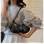 Wholesale Women Fashion Casual Solid Color Belt Baguette Shoulder Bag - Image 4
