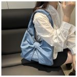 Wholesale Women Fashion Simple Denim Bowknot Shoulder Bag - Image 3