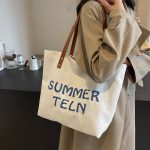 Women Fashion Embroidered Letter Large Capacity Canvas Tote Bag - Image 3