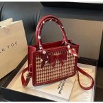 Women Fashion Casual Red Houndstooth Bowknot Handbag - Image 2