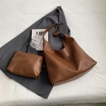Wholesale Women Fashion Retro Solid Color Woven Embossed Shoulder Bag Two-Piece Bag Set
