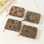 Women Fashion Retro Cork Printed Short Zipper Wallet - Image 2