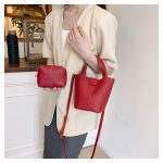 Wholesale Women Fashion Casual Solid Color Bucket HandBag Two-Piece Bag Set - Image 4