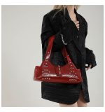 Wholesale Women Fashion Punk Oil Wax Rivet Solid Color Shoulder Bag - Image 4