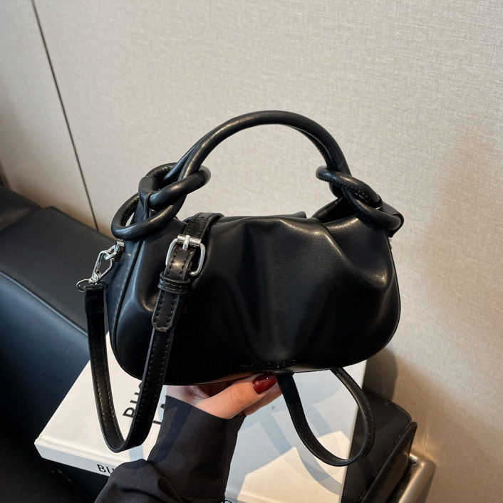 product_2-18 Women Fashion Simple Solid Color Pleated Portable Shoulder Bag - Image 1