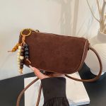 Wholesale Women Fashion Simple Solid Color Letter Jacquard Bead Pendant Shoulder Bag