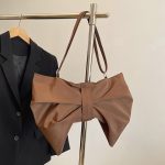 Women Fashion Solid Color Pleated Bowknot Large Capacity Shoulder Bag