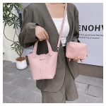 Wholesale Women Fashion Casual Solid Color Bucket HandBag Two-Piece Bag Set - Image 5