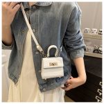 Women Fashion Casual Solid Color Stone Pattern Mini Lock Small Square Crossbody Bag - Image 4