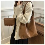 Wholesale Women Retro Simple Solid Color Large Capacity Tote Bag Two-Piece Bag Set - Image 2