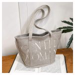Wholesale Women Fashion Casual Solid Color Letter Embroidery Large Capacity Linen Jute Bags