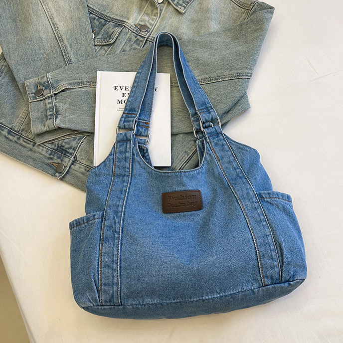 product_6 Wholesale Women Fashion Casual Large Capacity Denim Shoulder Bag - Image 1