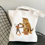 Wholesale Fashion Cute Cartoon Cat Printed Large Capacity Canvas Shoulder Bag - Image 8