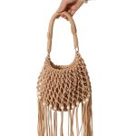 Chic Long Tassel Cotton Tote Bag with Wooden Beads - Image 5