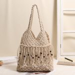 Stylish Woven Cotton Shoulder Bag with Tassels - Image 2
