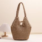 Stylish Large Pearl-Embellished Straw Shoulder Bag - Image 2