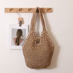 Stylish Large Pearl-Embellished Straw Shoulder Bag