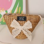 Charming Woven Crossbody Bag with Lace Bow - Image 4