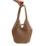 Stylish Large Pearl-Embellished Straw Shoulder Bag - Image 5
