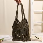 Stylish Woven Cotton Shoulder Bag with Tassels - Image 4