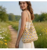 Stylish Spacious Floral Straw Shoulder Bag - Image 8