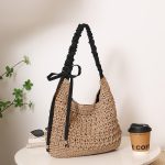Stylish Spacious Woven Shoulder Bag with Bow