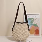 Chic Geometric Shoulder Woven Beach Bag - Image 4