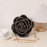 Stylish Gold-Trimmed Camellia Flower Woven Beach Bag - Image 4
