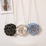 Stylish Gold-Trimmed Camellia Flower Woven Beach Bag