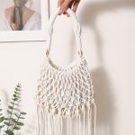 Chic Long Tassel Cotton Tote Bag with Wooden Beads - Image 4
