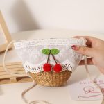 Charming Woven Crossbody Bag with Lace Bow - Image 3